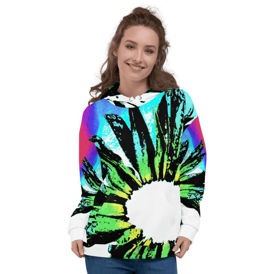 Abstract Vibrant Green Daisy Flower Unisex Pull On Hoodie product image (5)
