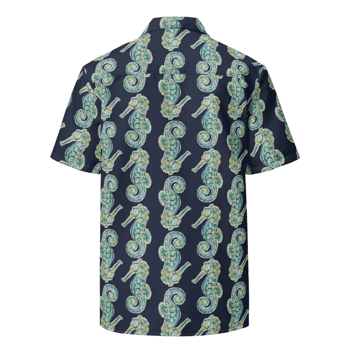 Men's | Ocean Majesty | Painted Seahorses on Navy | Hawaiian Shirt | Coastal Cool & Bold Hues product image (2)