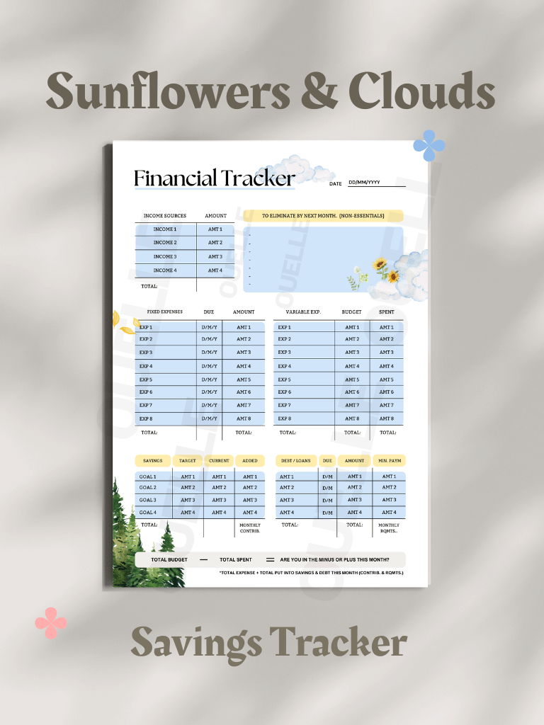 Sunflower & Clouds: Budget Planner — Printable & Digital Spreadsheet (PDF & Template) product image (1)
