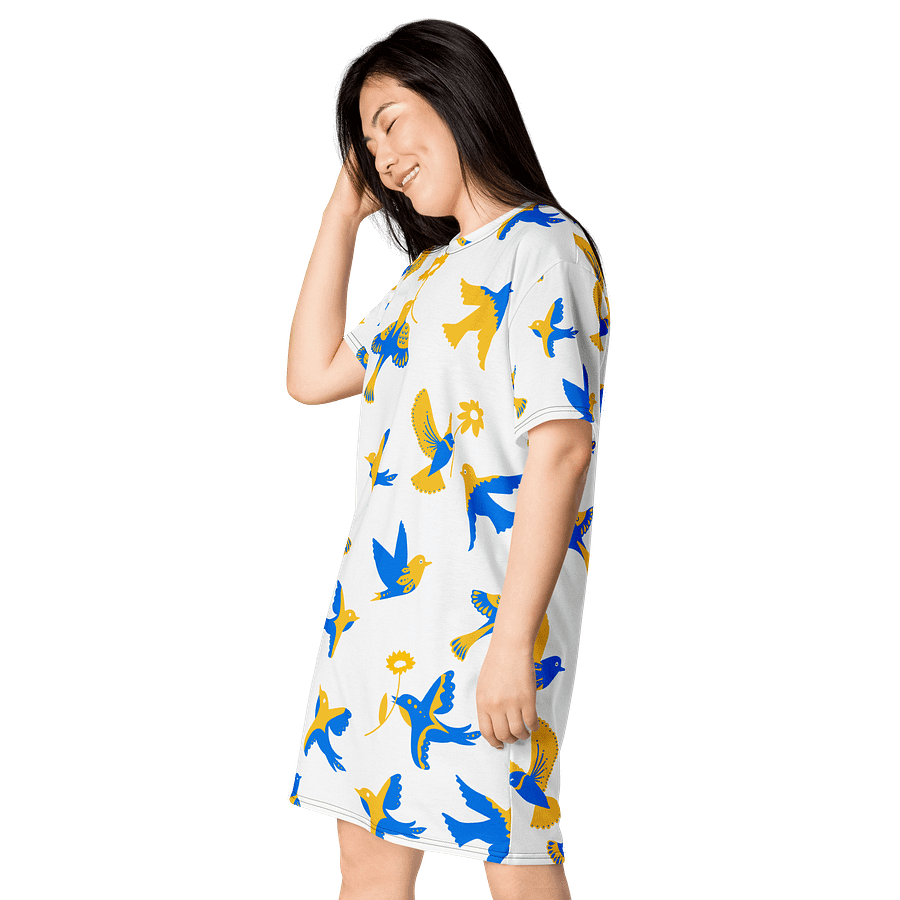 TDS Women's Oversized Bird & Flower T-Shirt Dress - Blue & Yellow product image (3)
