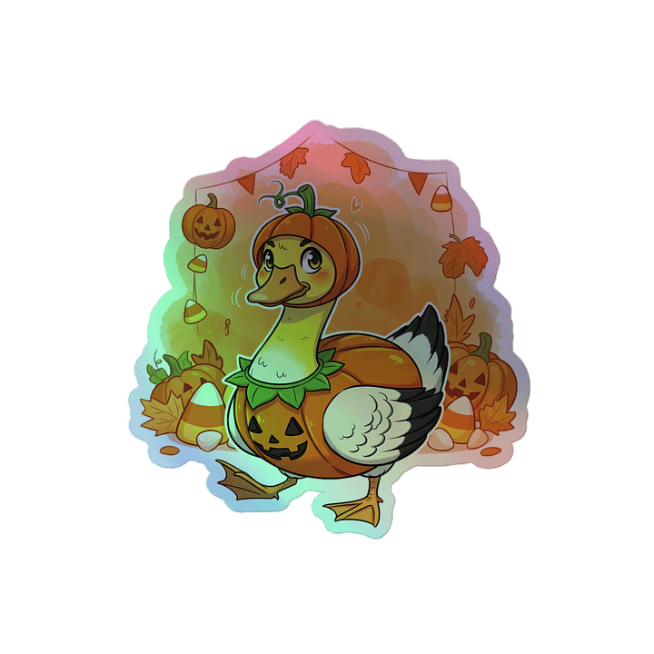 Funny Halloween Goose in Pumpkin Costume Holographic Sticker Sheet product image (2)