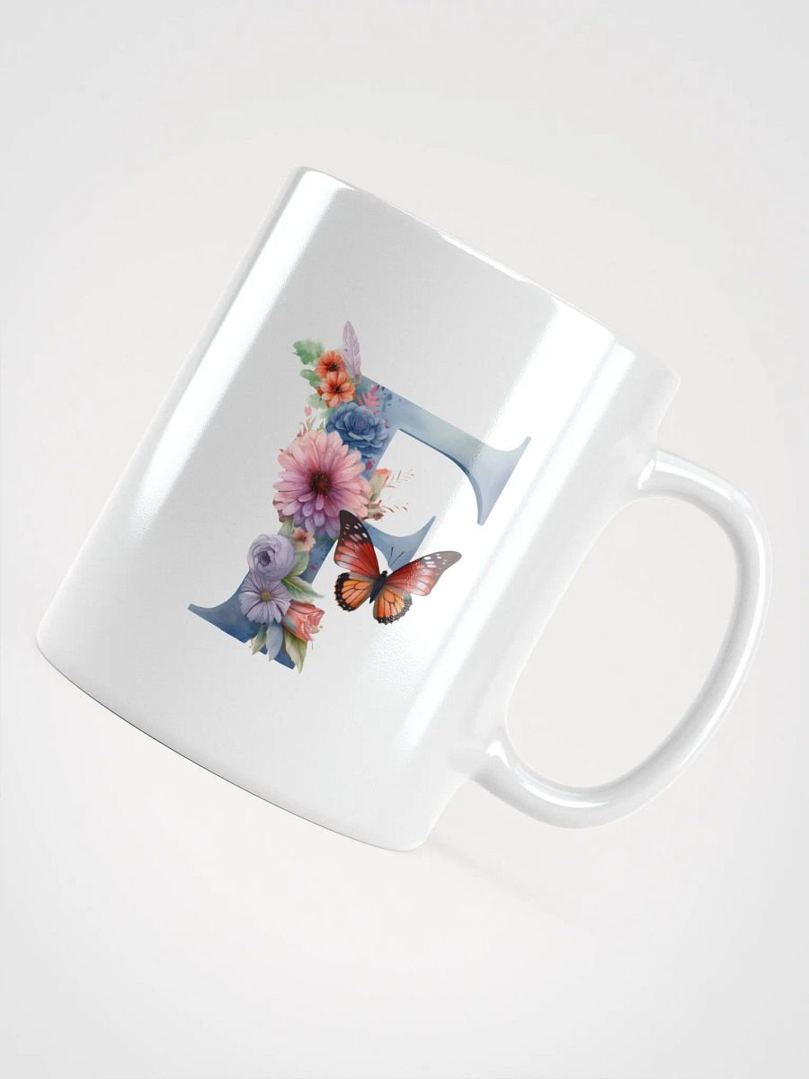 Letter F Monogram Floral Fantasy White Glossy Mug product image (11)