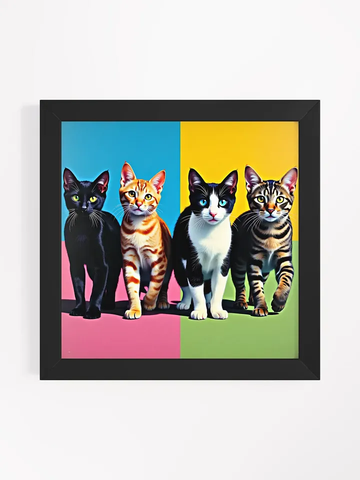 Vibrant Pop Art Cats Framed Matte Poster product image (1)