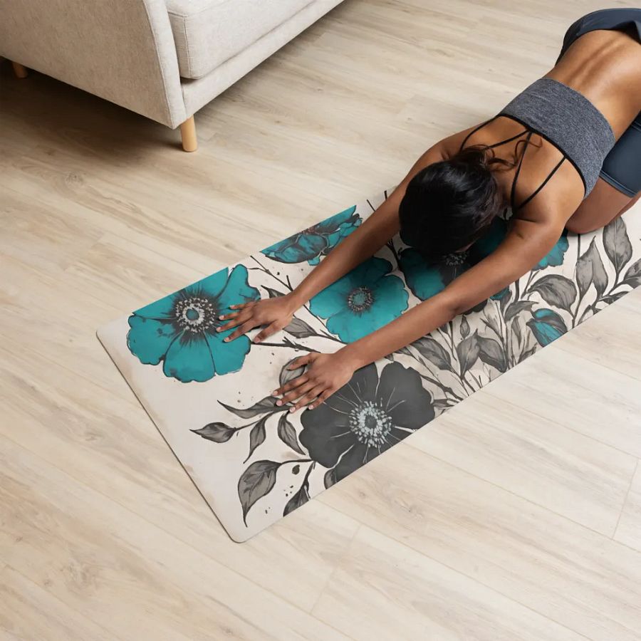 Vintage Teal Blossom Yoga Mat product image (12)