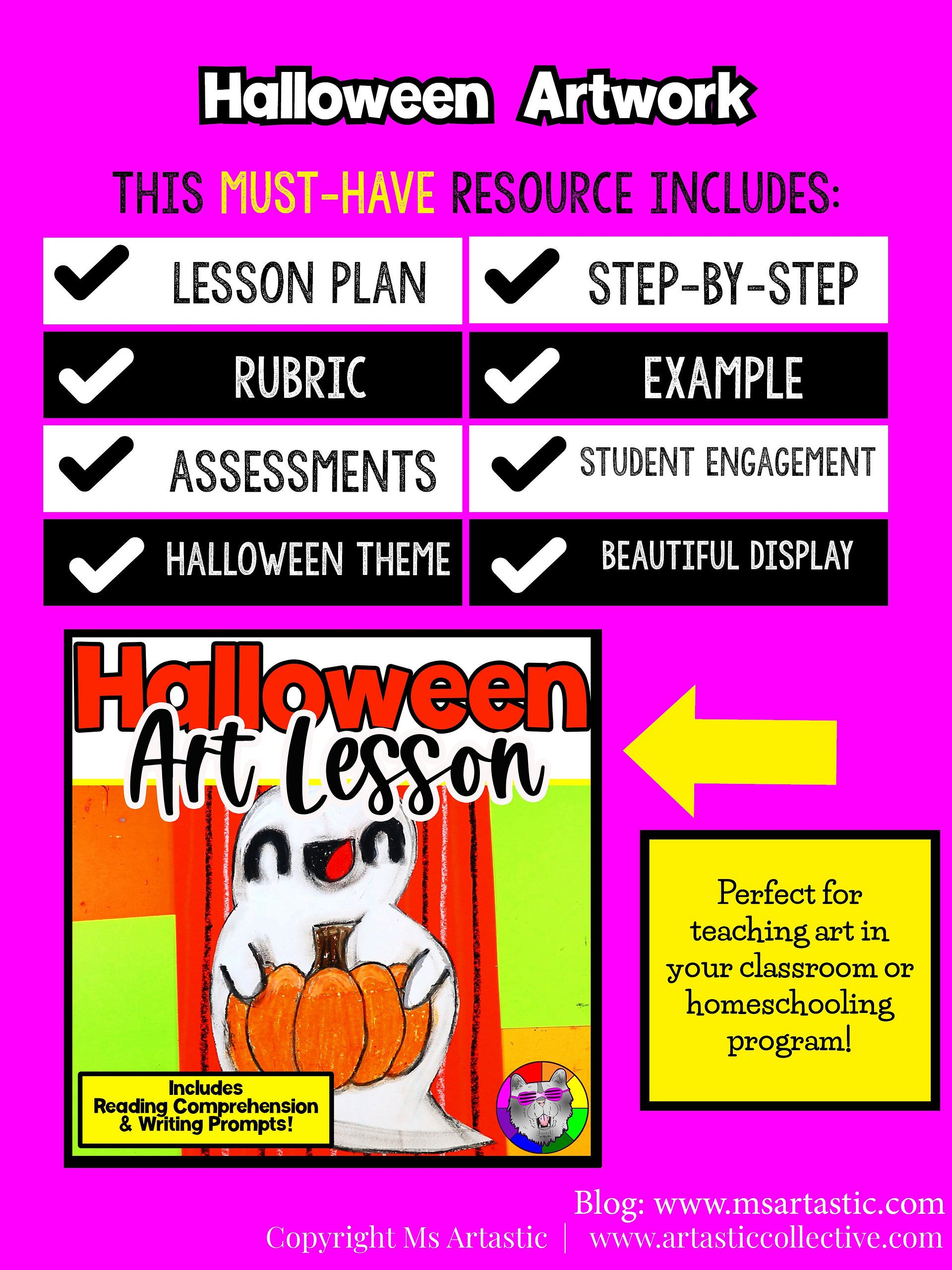 Halloween Cute Ghost Art Lesson with Reading, Writing & Step-by-Step Tutorial (Kindergarten – Grade 3) product image (5)