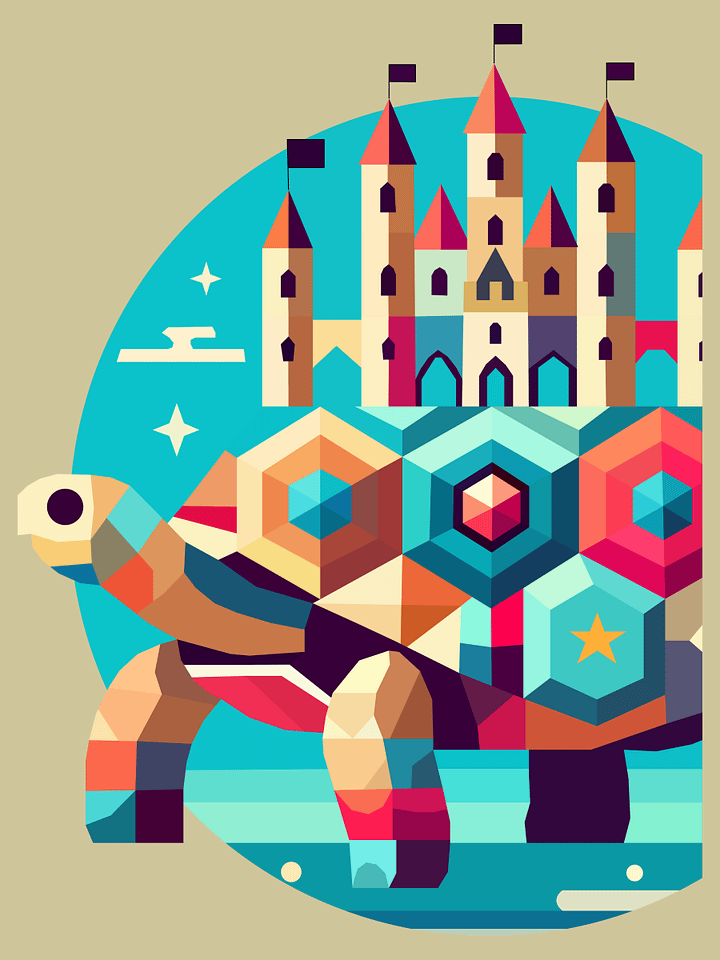 Free Geometric Turtle Castle PNG Art - Transparent Background, Low Poly Fantasy Illustration product image (1)