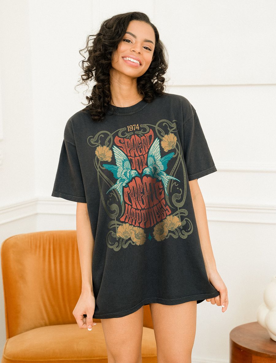 Spread Joy, Create Happiness Tee | Art Nouveau Style Motivational Aesthetic Streetwear Design product image (2)