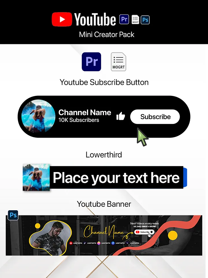 Animated YouTube Subscribe Button and Text Lower Third for Adobe Premiere Pro! | Mini Creator Pack product image (2)