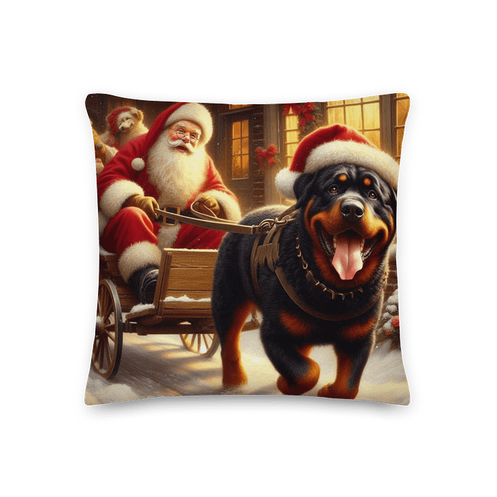 Santa's Rottweiler Sleigh Ride Pillow product image (1)