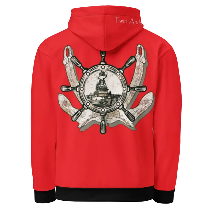 Red Twin anchor ship wheel & Tug CE Hoodie product image (1)