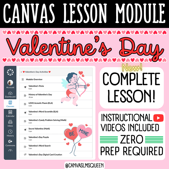 Canvas LMS - LESSON MODULE - Valentine's Day - 100% Customizable | Digital Resource product image (1)
