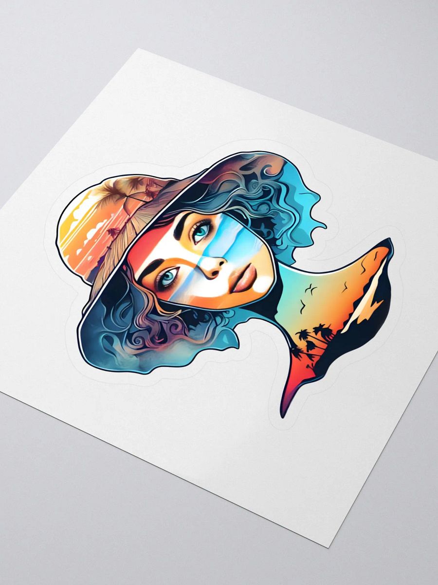 Girl with Sunhat and Sunset Beach Scene Sticker product image (3)