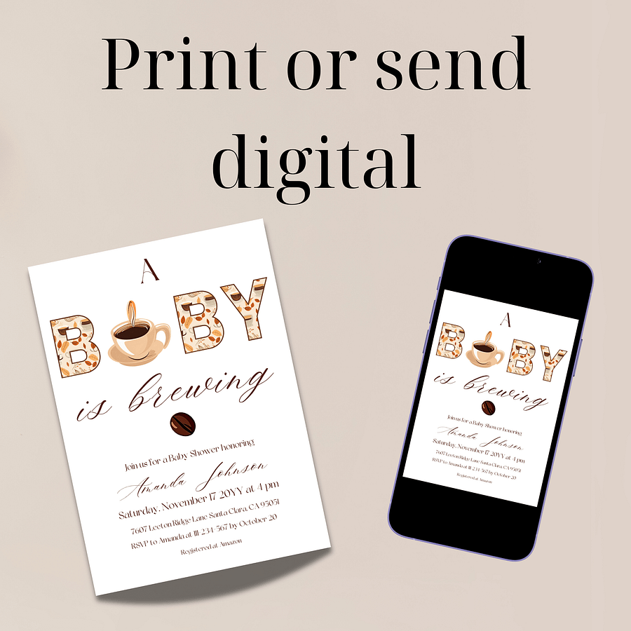 Coffee Themed Baby Shower Invitation, Rustic Brown and Beige Baby Shower Party, A Baby is Brewing Brunch Invitation, Digital Download product image (10)