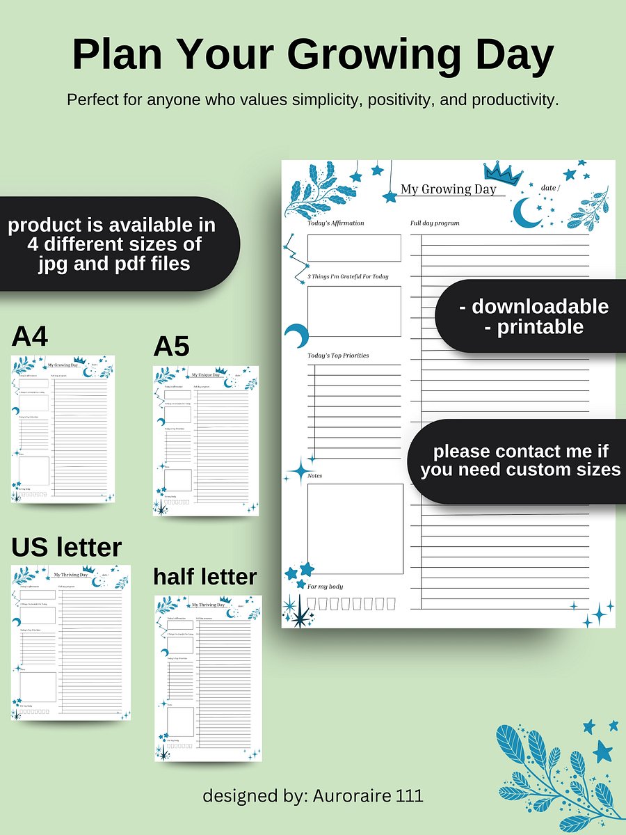 My Growing Day - Printable Daily Planner | Digital Planner Page Download | Multiple Sizes Included product image (4)