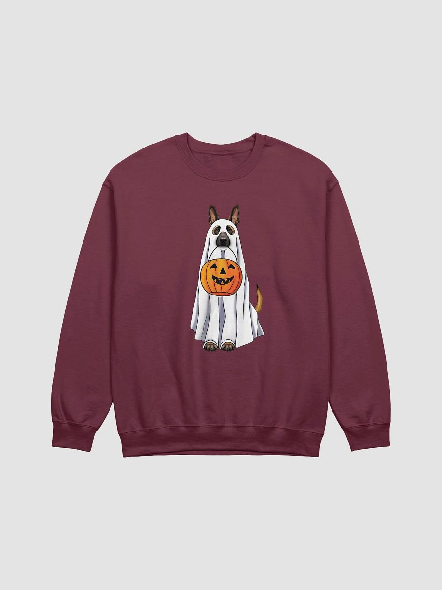Belgian Malinois Halloween Sweatshirt | Funny Fall and Halloween Malinois Wearing a Ghost Costume with Pumpkin Basket product image (16)