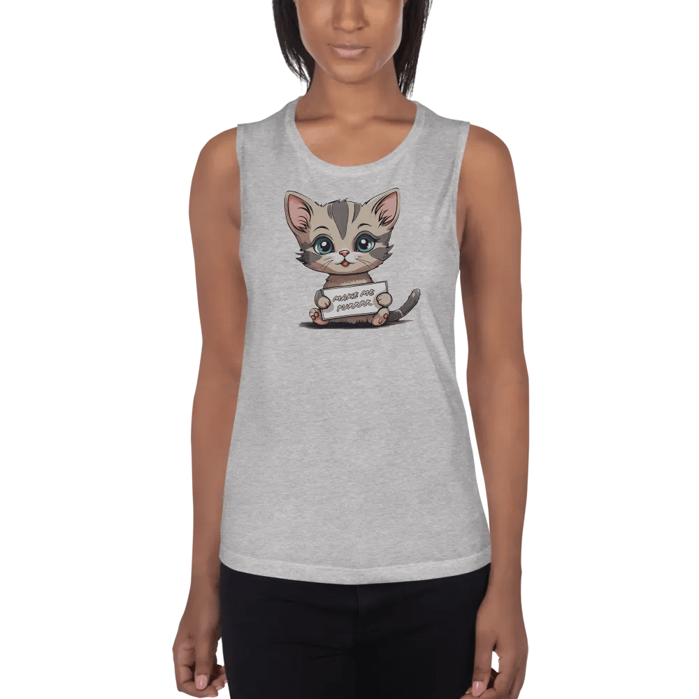 Make me Purrrr flowy muscle tank with cute flirty kitty product image (9)