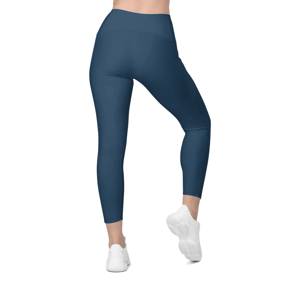 Plain Dark Bluish Gray Light Summer Women's High Waisted Premium Crossover Leggings with Pockets by Treasure Pie product image (6)