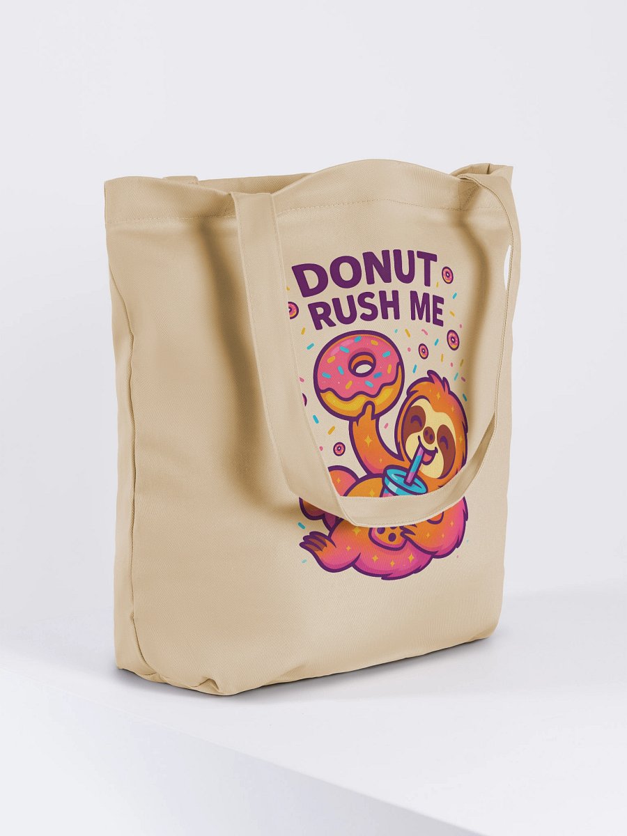 Donut Rush Me – Funny Sloth Tote Bag (Double-Sided Print) | Eco Cotton Sloth Bag – Sloths Having Snacks Collection product image (4)