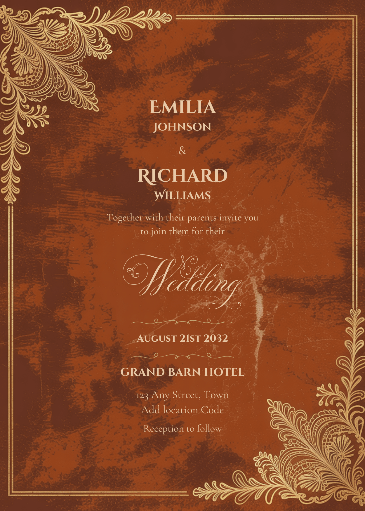 Editable Vintage Wedding Invitations | Edit in Canva | Instant Download Template | Rustic Brown Gold Terracotta product image (2)