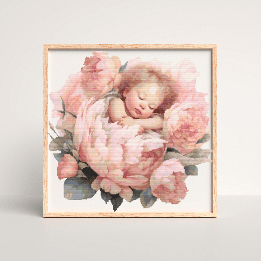 Baby Peony Angel Cross Stitch Pattern product image (5)