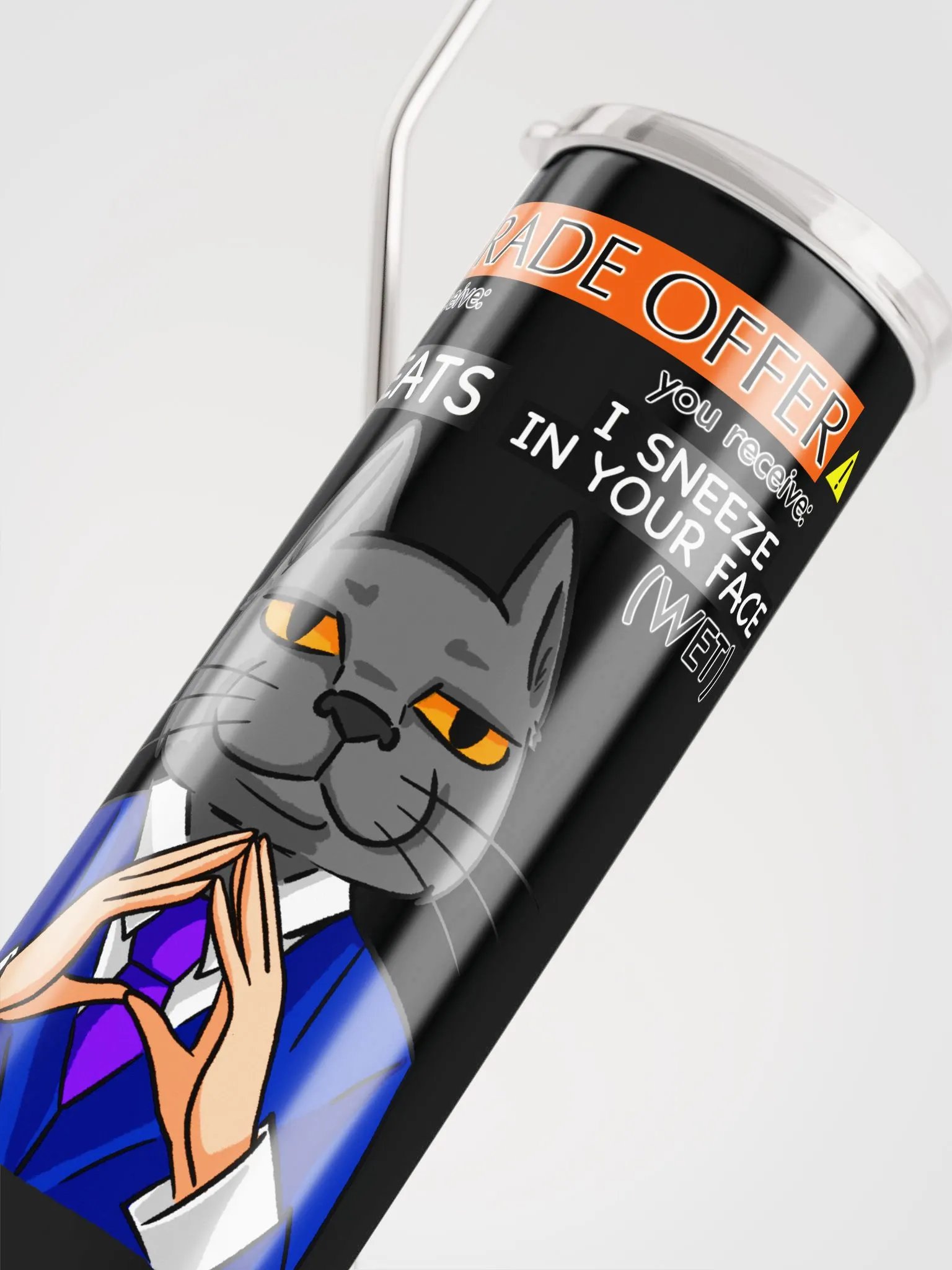 Trade Offer Human-Cat Meme Stainless Steel Tumbler / Black-White product image (5)