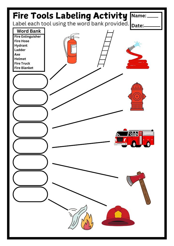 Fire Tools Labeling Activity Worksheets product image (1)