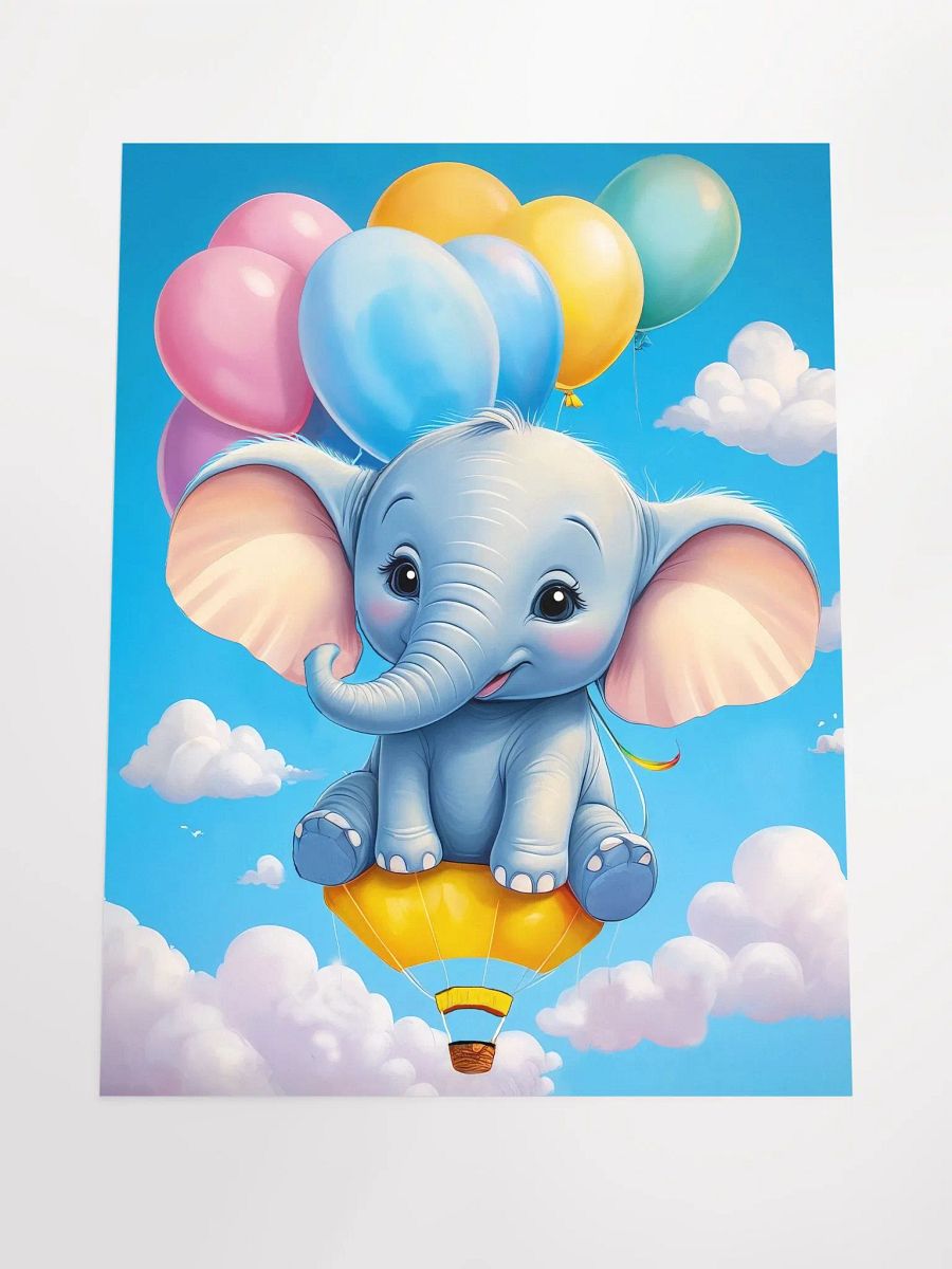 Cheerful Baby Elephant - Poster - Nursery-Kids Room - Medium Size 18x24 Inches product image (3)