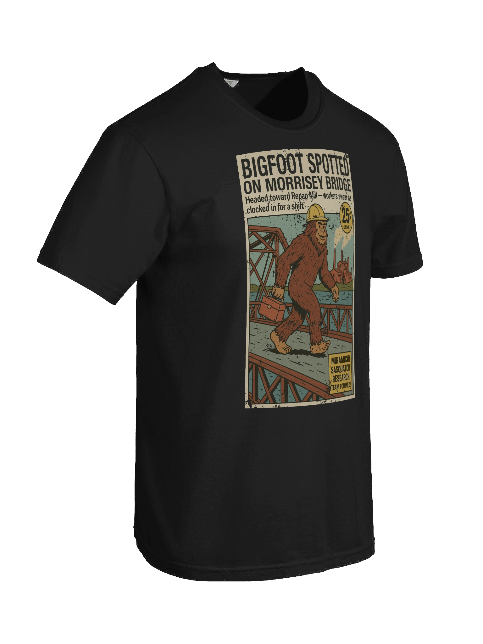 Bigfoot on the Morrissey Bridge T-Shirt – Miramichi Sighting product image (59)