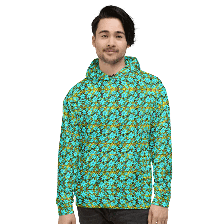 Abstract Distressed Green Flowers on a Grungy Yellow Background Unisex Hoodie product image (2)