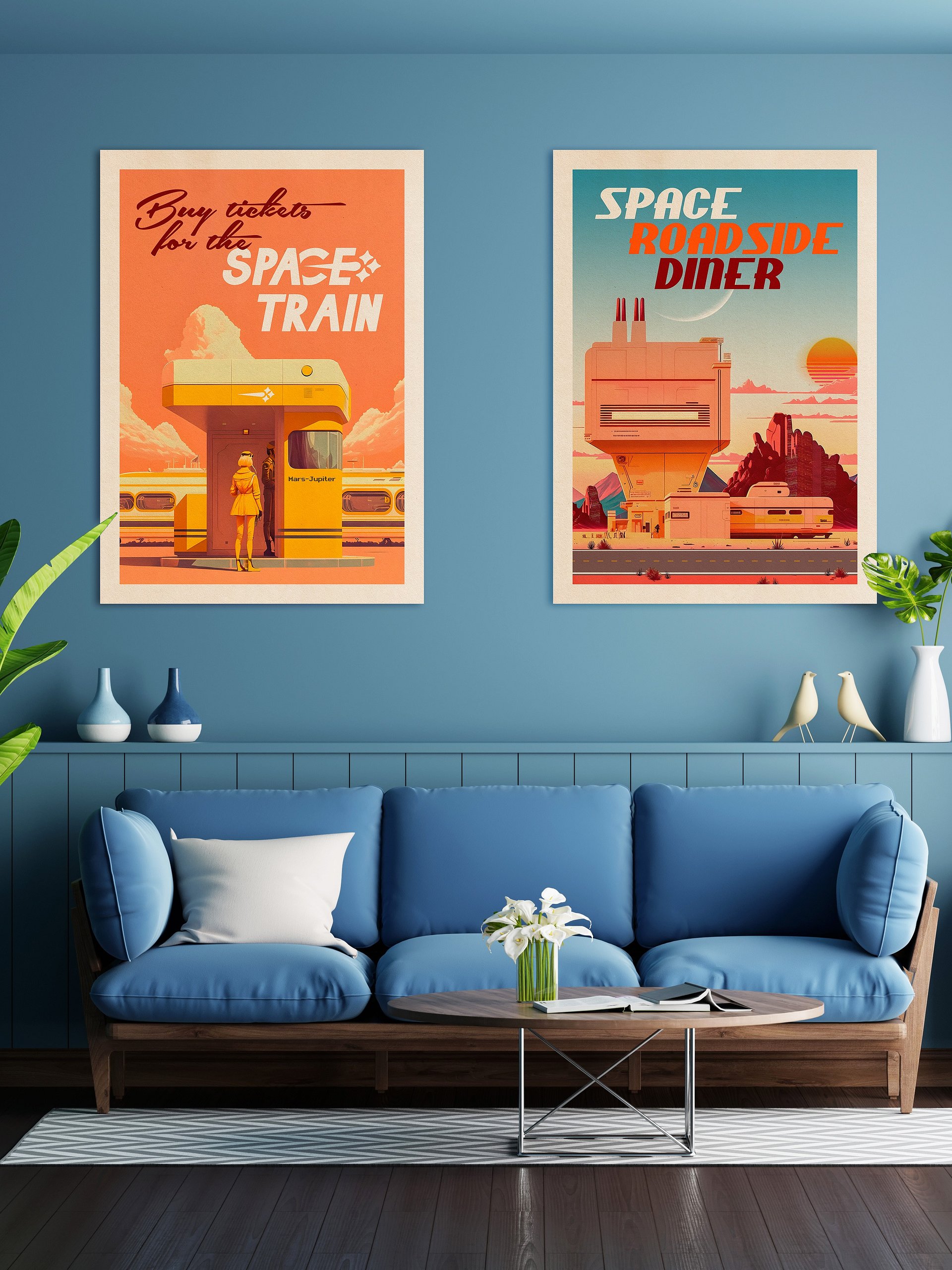Buy ticket for the Space Train — Vintage space poster, retro space art, propaganda poster, retrofuturism art, retro sci-fi print product image (2)