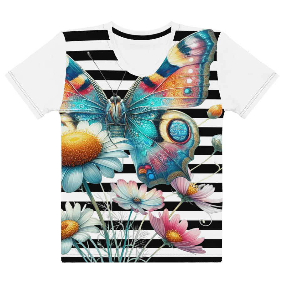 Whimsical Butterfly Fantasy Black Stripped Women's T-Shirt product image (2)
