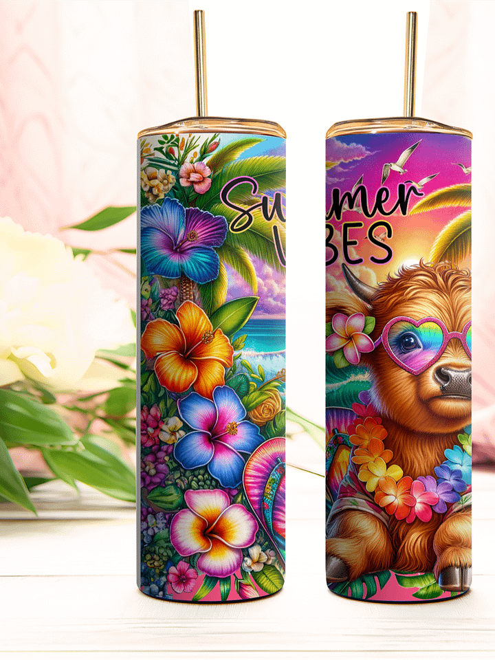 Tropical Highland Cow Summer Vibes Tumbler product image (1)
