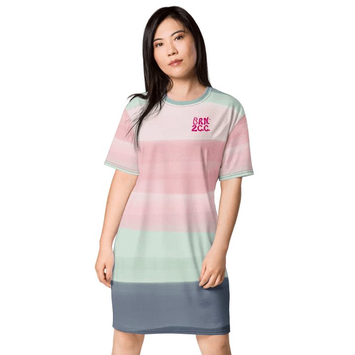 BOURNE to Cape Cod™ | Horizon Stripe T-Shirt Dress | Soft Coastal Layers | Pink, White & Gray product image (1)