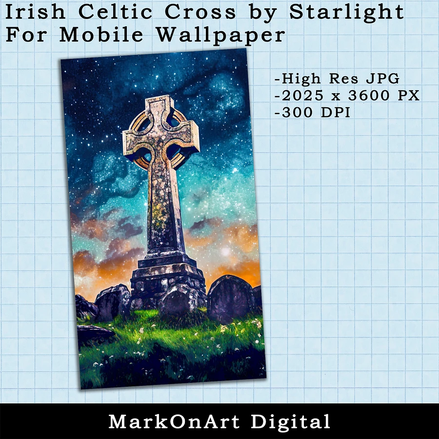 Irish Celtic Cross by Starlight Art For Mobile Phone Wallpaper or Lock Screen | High Res for iPhone or Android Cellphones product image (2)