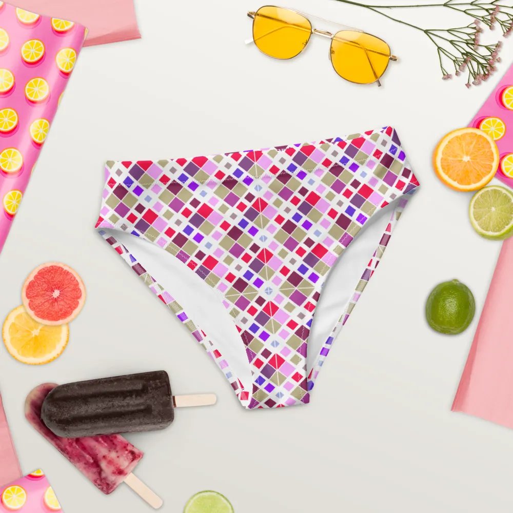 Colorful Square Pattern Design High Waist Bikini Bottom - V2 product image (1)