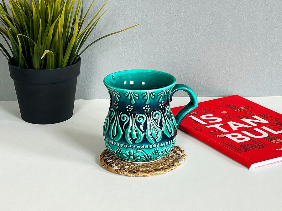 Ceramic milk/ayran cup, turquoise/green/emerald mug — handmade pottery, handmade ceramic product image (5)