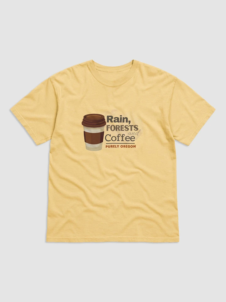 Rain, Forests and Oregon Coffee: Travel Coffee Cup Graphic Heavyweight garment dyed tee product image (1)