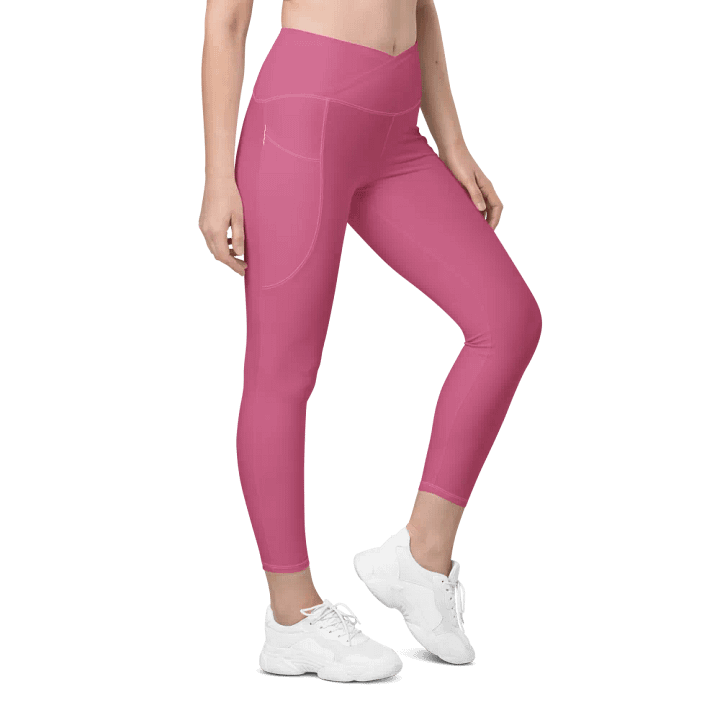 Plain Muted Blush Pink True Summer Women's High Waisted Premium Crossover Leggings with Pockets by Treasure Pie product image (1)