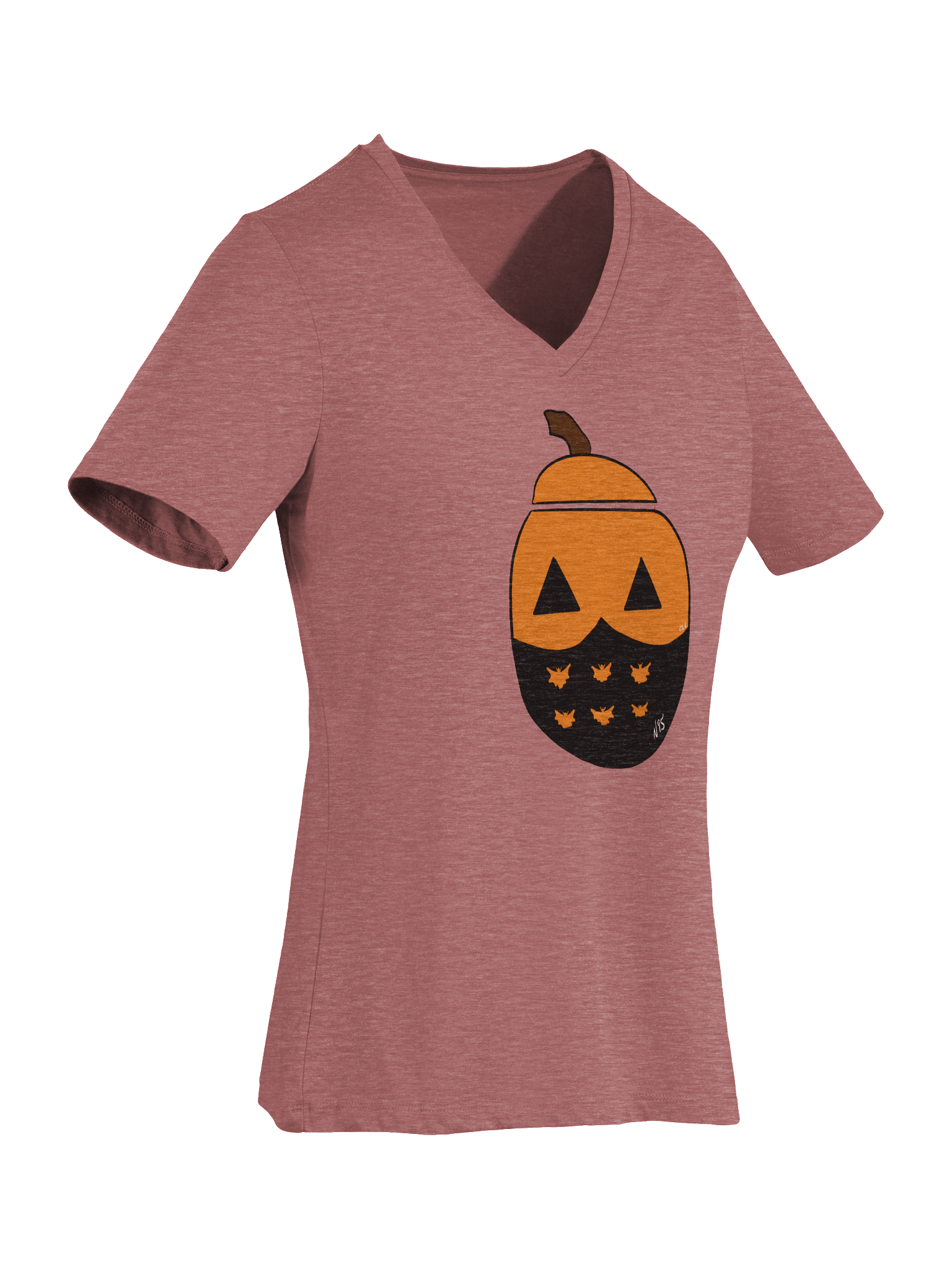 Mask-O-Lantern v-neck tee (black mask) product image (21)