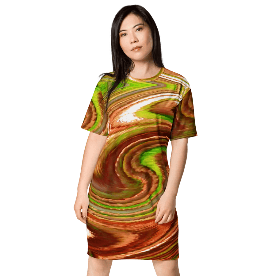 Abstract Swirling Earth Tones Lochan Reflections Women's T Shirt Dress product image (2)