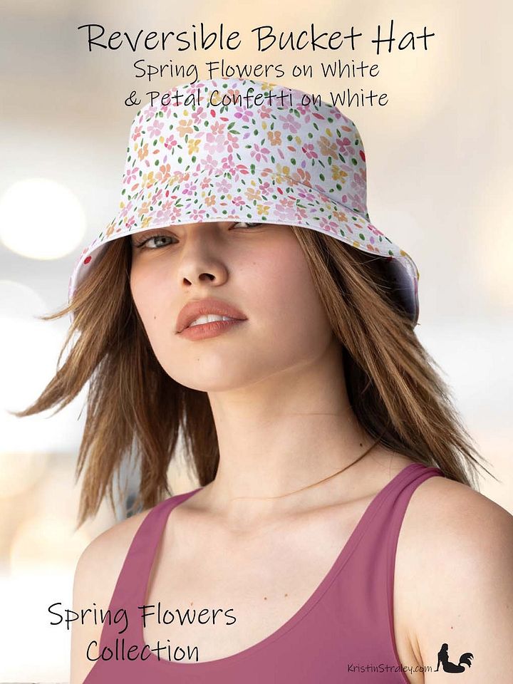 Spring Flowers on White Reversible Bucket Hat with Petal Confetti on White product image (1)