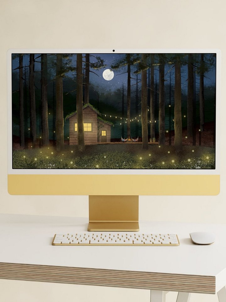 Cabin in the Woods Under a Full Moon Wallpaper and Animated Screensaver product image (1)