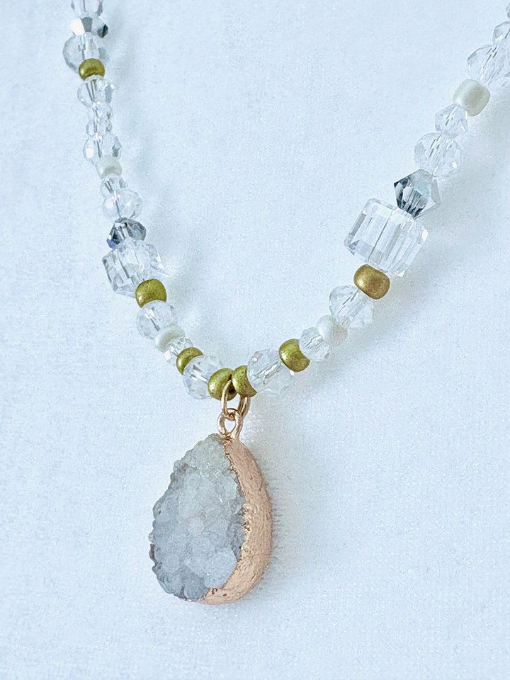 Coastal Glow Druzy Pendant Necklace | Handmade Glass Beaded Jewelry | Monique Faella Designs™ | MFD-00190 product image (1)