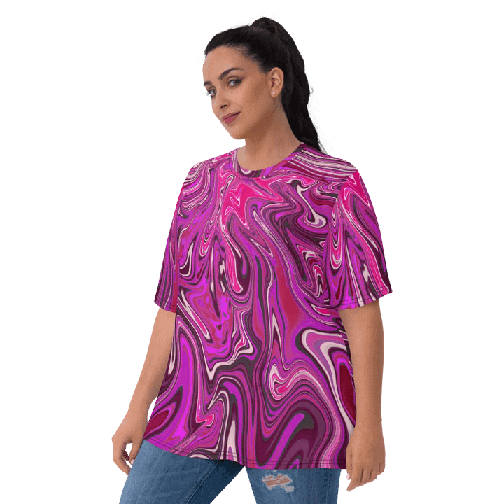Women's Crew Neck Tshirt - Pink and Purple Digital Fluid Art product image (1)