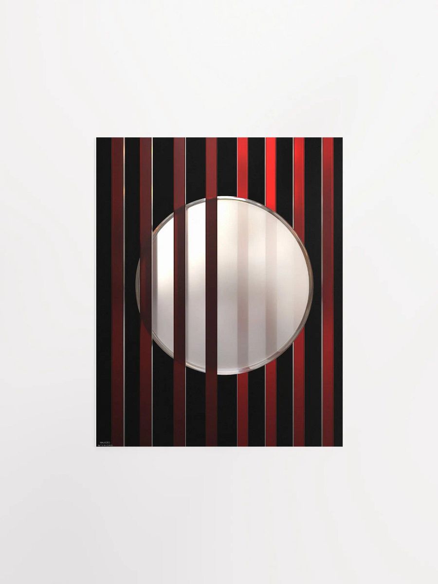 Minimalist 3D Digital Art: Red Lines White Circle on Black Background product image (18)