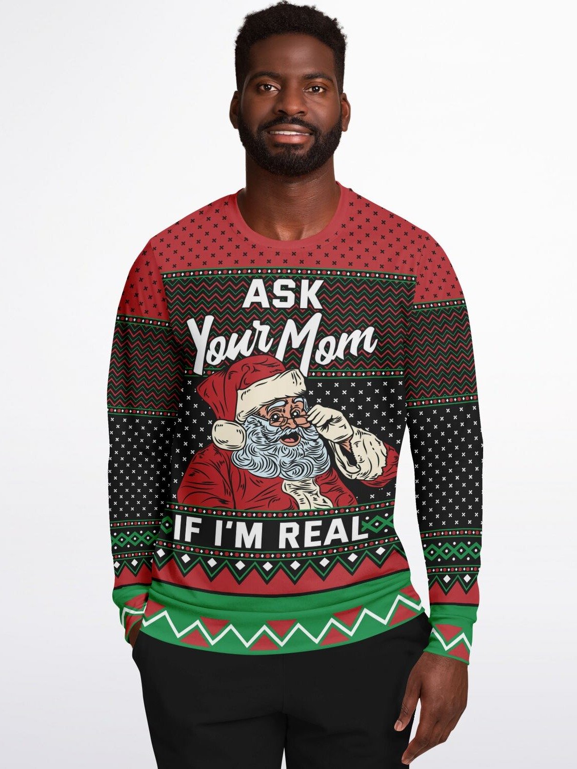 "Ask Your Mom If I'm Real" Funny Santa Christmas Sweatshirt | Unisex Holiday Humor Sweater | Christmas Party Outfit product image (3)