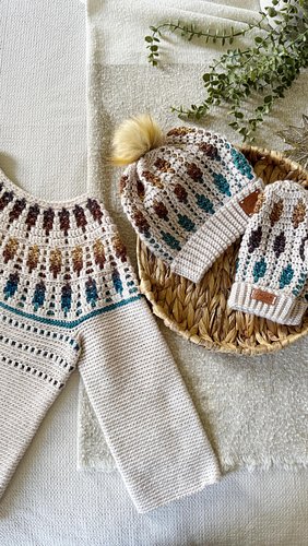 Say SLS to meet the Starlight Hat, Mittens and Sweater pattern! The perfect coordinating set in glorious overlay mosaic croch...