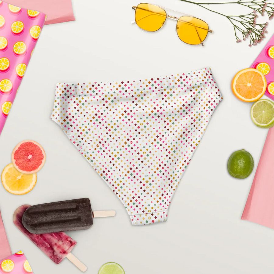 Colorful Square Pattern Design High Waist Bikini Bottom - V4 product image (5)