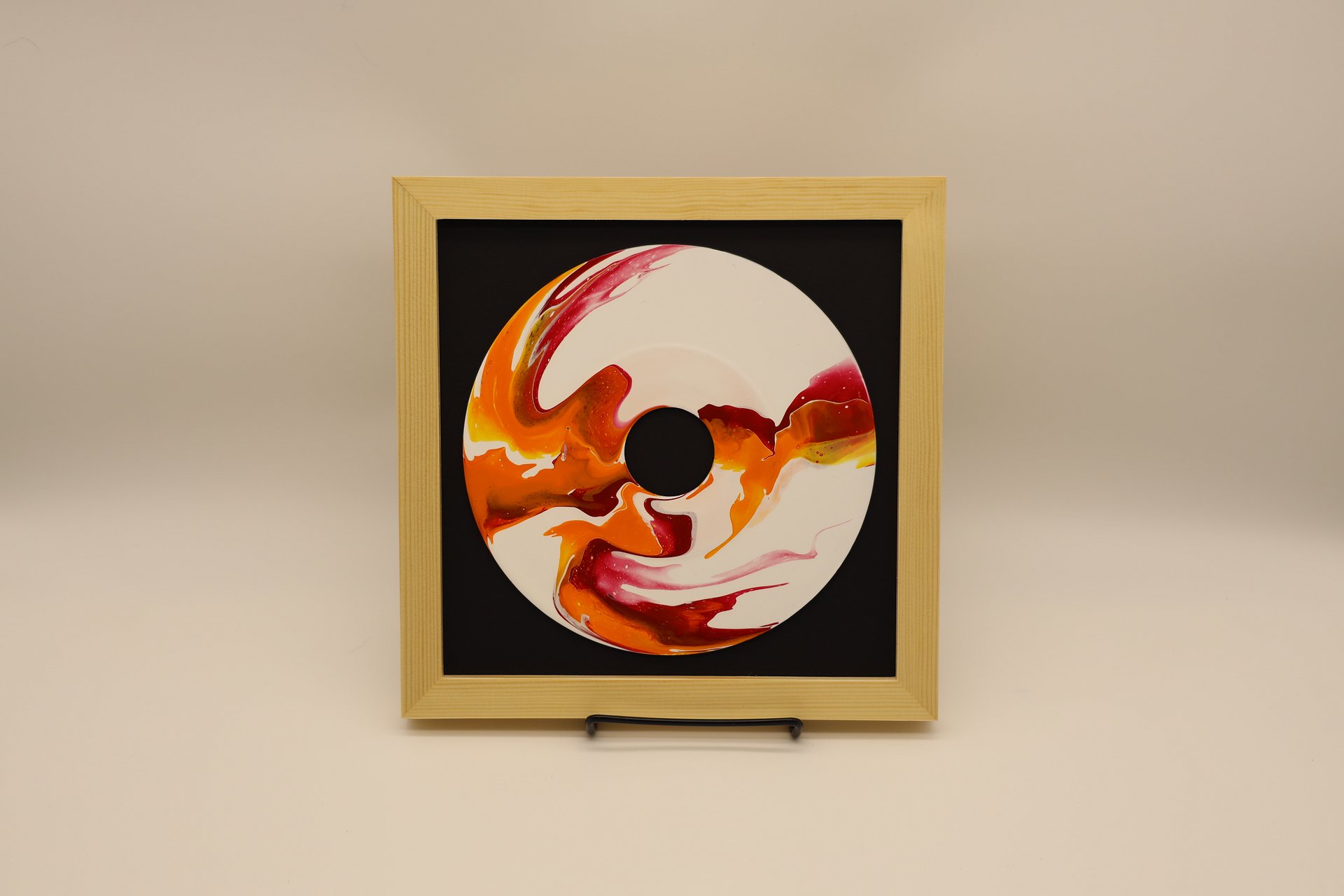 Framed Acrylic Pour Painting on 45 Vinyl Record - Maroon and Orange product image (3)