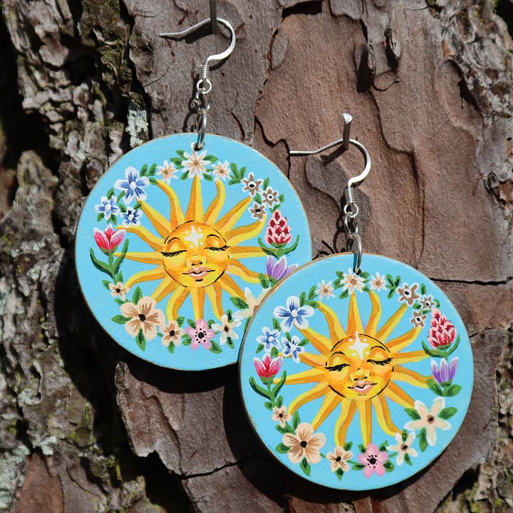 Hand-Painted Sun Earrings - Wearable Art product image (1)
